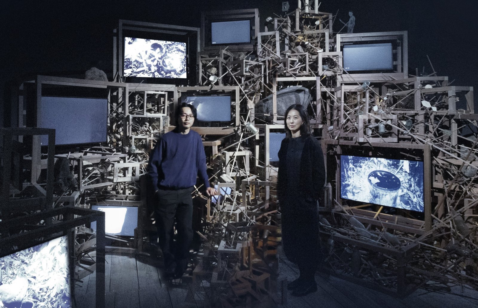 1.Singapore Pavilion artist Robert Zhao Renhui and curator Haeju Kim with 窶狼rash Stratum窶・(2024). Courtesy of Robert Zhao Renhui.jpg